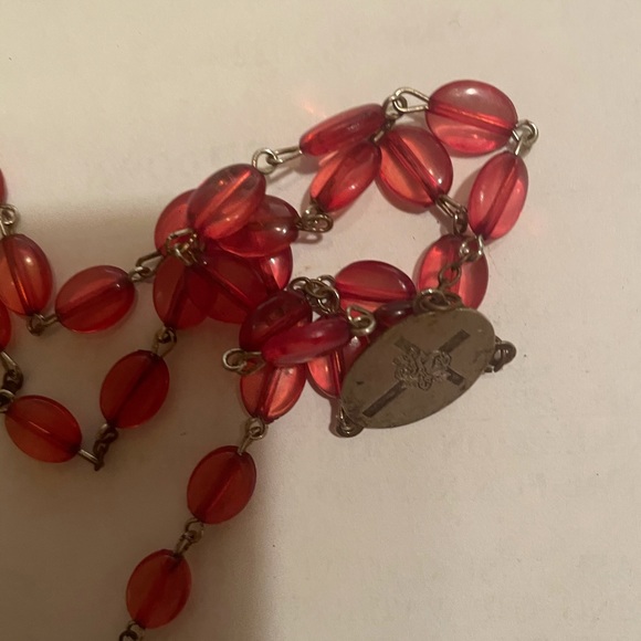 Traditional Red Oval Catholic Prayer Rosary Beads - Picture 3 of 8